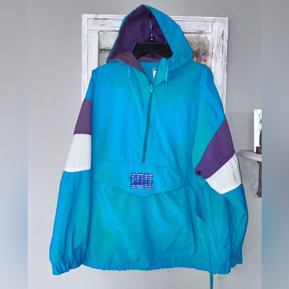 VTG 90s IOU Collection 1/2 Zip Pullover Windbreaker Jacket Hoodie Size M